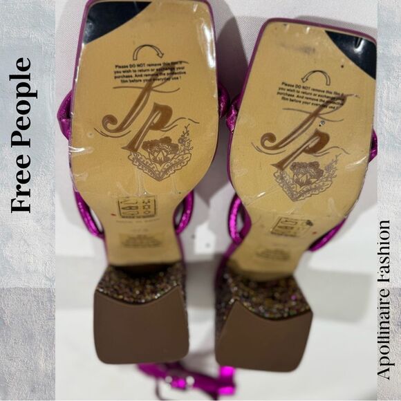 Free People Womens Pink Strappy Confetti Glitter Heels In Fuchsia Size 37.5 NWT - Picture 6 of 8